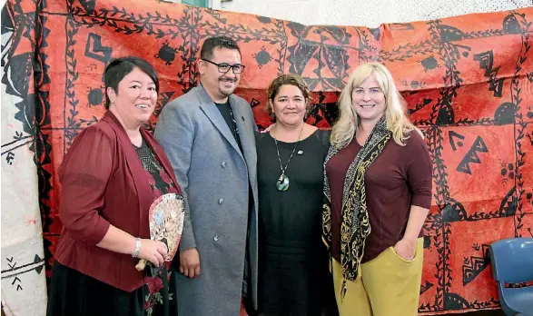  ??  ?? Principal Rebecca Kaukau, left, Te Ariki Tamaroa Whatumoana Paki, Waikato Tainui CEO Donna Flavell, KidsCan founder Julie Chapman.