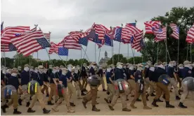  ?? Nathan Posner/Shuttersto­ck ?? Members of the far-right Patriot Front at a rally in Washington in May. Photograph: