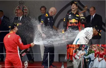  ?? (Photos ACM et Jean-François Ottonello) ?? Au Grand Prix Historique, on savoure parfois le champagne dans une bonne vieille coupe. En F, c’est la douche de la victoire !