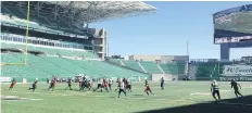  ?? ROB VANSTONE ?? The Regina Riot, in red, and Saskatoon Valkyries were the opponents Sunday for the first Western Women’s Canadian Football League game to be played at new Mosaic Stadium. Regina won 21-16.
