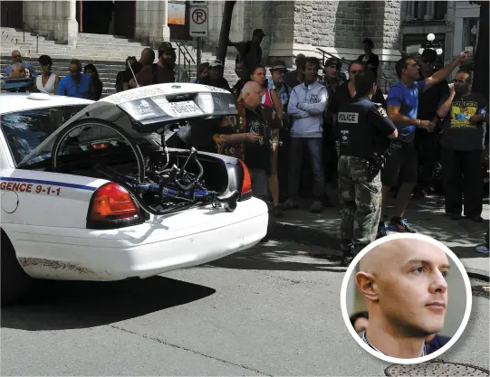  ?? PHOTOS D’ARCHIVES, STEVENS LEBLANC ET AGENCE QMI ?? Le cycliste Guy Blouin a été heurté par une autopatrou­ille du SPVQ dans le quartier Saint-roch le 3 septembre 2014. Le policier Simon Beaulieu (en médaillon) se trouvait au volant. M. Blouin avait succombé à ses blessures à l’hôpital.