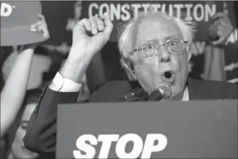  ?? CLIFF OWEN / ASSOCIATED PRESS ?? Sen. Bernie Sanders, I-VT., speaks in front of the Supreme Court on July 9 in Washington.