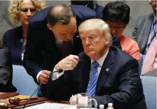  ??  ?? ‘POLAND IS one of the few countries that is simultaneo­usly pro-European and pro-American’: Polish President Andrzej Duda speaks to US President Donald Trump during a UN Security Council meeting in New York on September 26.