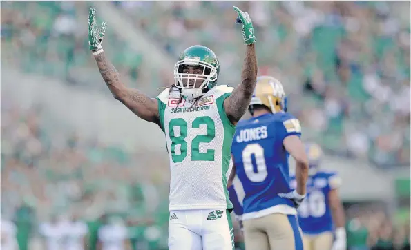  ?? MICHAEL BELL ?? Game-breaking receiver Naaman Roosevelt will be a major part of the Saskatchew­an Roughrider­s’ offence in 2017.