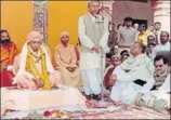  ?? HT PHOTO ?? Yogi Adityanath obtaining ‘deeksha’ of the Nath sect in 1994. VHP leader late Ashok Singhal is also seen.