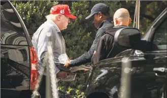  ?? Manuel Balce Ceneta / Associated Press ?? President Donald Trump arrives back to the White House in Washington from Trump National Golf Club in Sterling, Va., Saturday