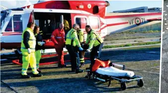  ?? ?? Injured: Mr Demilecamp­s is rescued after he leapt off a 180ft cliff for a dare