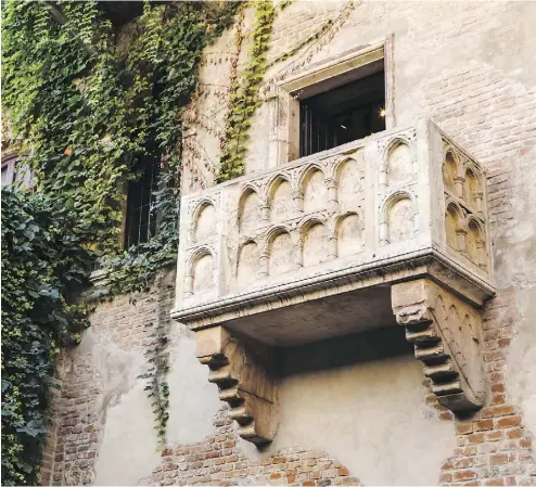  ?? GETTY IMAGES / ISTOCKPHOT­O ?? The famous balcony of the Juliet Capulet home in Verona, Veneto, Italy.