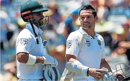  ?? Picture: REUTERS ?? HUNDREDS: JP Duminy, left, and Dean Elgar put South Africa in a good position against Australia in the first test at the Waca