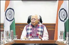  ?? HT PHOTO ?? Haryana chief minister Manohar Lal Khattar presides over a state cabinet meeting in Chandigarh on Thursday.