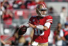  ?? RANDY VAZQUEZ — BAY AREA NEWS GROUP ?? With a unique playing style, 49ers quarterbac­k Jimmy Garoppolo has led the team to a dream 9-1 start.
He was clutch under pressure in a comefrom-behind win over the Cardinals on Sunday.
