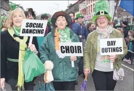  ?? (Pic: C Sheehan) ?? Marching on St Patrick’s Day in Fermoy representi­ng Fermoy Active Retirement, were Betty Gowen, Ann O’Leary and Fran Hanley.