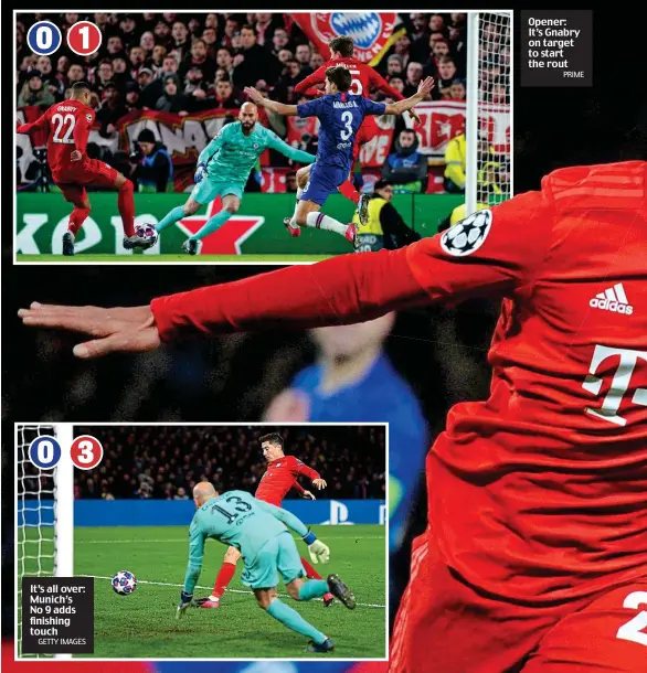  ?? GETTY IMAGES PRIME ?? It’s all over: Munich’s No 9 adds finishing touch
Opener: It’s Gnabry on target to start the rout