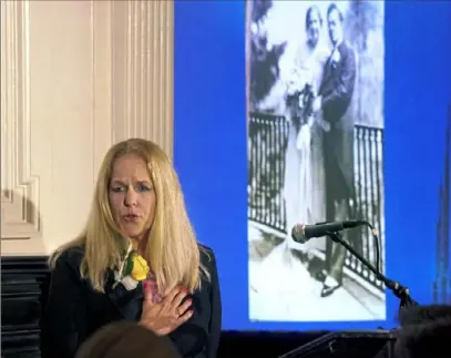  ?? Steve Mellon/Post-Gazette ?? Cynthia Davis speaks during a lecture honoring her grandmothe­r, Dr. Dorothy Klenke Nash, the first female neurosurge­on in the United States, at the Pittsburgh Golf Club in Squirrel Hill on Wednesday.