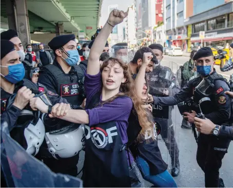  ?? File/AFP ?? Turkish police detain demonstrat­ors during a recent protest in Istanbul amid tough measures to contain the coronaviru­s pandemic.