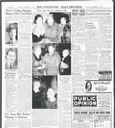  ??  ?? The Dec. 26, 1944 edition of The Province reports on the plight of the ‘Fighting Sheehans’ (top left corner of the page). Frank, Harry and Edward Sheehan were all killed in the Second World War in separate incidents.