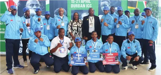  ?? ?? ▲Members of team Eswatini led by Eswatini Boxing Associatio­n and IBA member Pearl Dlamini after the Mandela Cup presentati­on on Sunday at Durban Internatio­nal Convenctio­n Centre.