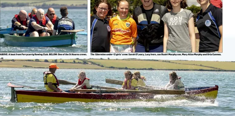  ??  ?? ABOVE: A boat from Ferrycarri­g Rowing Club. BELOW: One of the St Kearns crews. The Edermine under-12 girls’ crew: Sarah O’Leary, Lucy Ivors, cox Ruairi Murphy cox, Mary Aliza Murphy and Orla Cunnea.