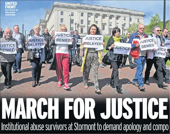  ??  ?? UNITED FRONT Survivors at Stormont yesterday