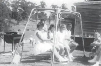 ?? ?? Above: Tennis day at the old Tetoora Road tennis court around 60 years ago. Seated on swing: Pat Mirams, Mary (Walker) Warren, Jessie (Mirams) Wade, Noel Pratt. Seated right: Bruce Pratt, Elvie (Parkinson) Pratt. Behind swing: Chris Hodge.
Right: The trophy, all cleaned up and looking good as new, back in the scenic area of Baw Baw.
