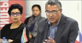  ??  ?? QUESTION TIME: Cape Times editor Aneez Salie posing a question to French Ambassador Christophe Farnaud at the meeting. Next to him is Chantel Erfort, editor of the Cape Community Newspapers.