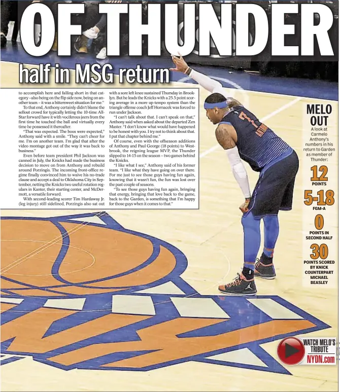  ??  ?? FGM-A POINTS IN SECOND HALF POINTS SCORED BY KNICK COUNTERPAR­T MICHAEL BEASLEY