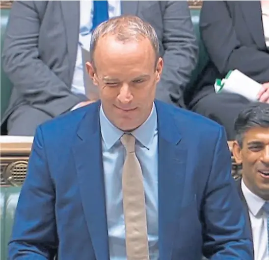  ?? ?? EYE WIDE SHUT: Dominic Raab winked at Angela Rayner across the dispatch box when they deputised at PMQs.