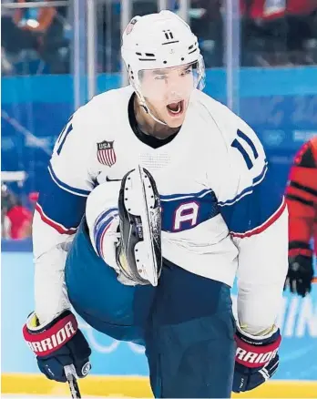  ?? MATT SLOCUM/AP ?? United States’ Kenny Agostino celebrates after scoring a goal against Canada on Saturday in Beijing.