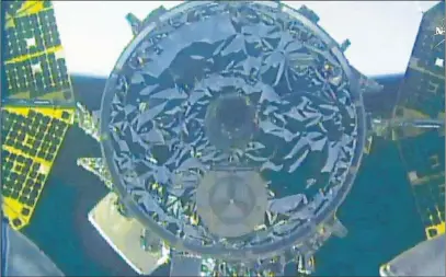  ??  ?? In this image made from video provided by NASA, the S.S. John Glenn cargo ship prepares to dock with the Internatio­nal Space Station on Saturday,