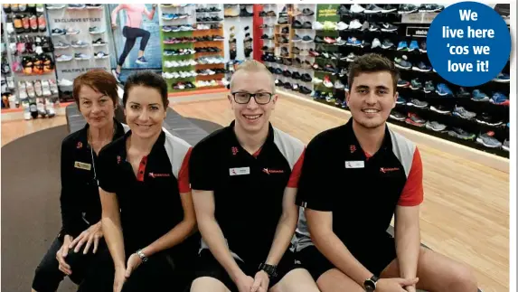  ?? Photo: Matthew Newton ?? THE SHOE FITS: Keeping busy at Athlete’s Foot Grand Central are (from left) owner Lorraine Halpin, Melita Simpkins, Matthew Shepherd and Juan Goosen.