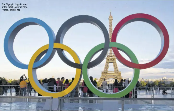 ?? ?? The Olympic rings in front of the Eiffel Tower in Paris, France. (Photo; AP)