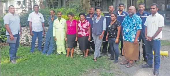  ?? Photo: Peni Komaisavai ?? Staff members of the Vatukoula Gold Mines Limited outside their headquarte­rs on June 15, 2018.