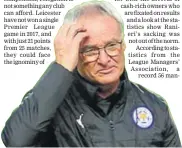  ?? GETTY IMAGES ?? The threat of relegation didn’t go down well with Leicester bosses and Claudio Ranieri paid the price.