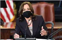  ?? SUSAN WALSH / AP FILE ?? Vice President Kamala Harris speaks during a Cabinet meeting at the White House complex in Washington on April 13. Harris tested positive for COVID-19 on Tuesday, the White House announced.