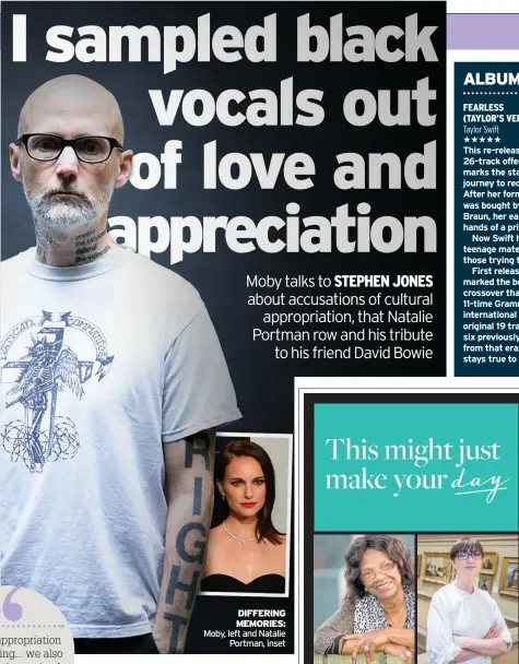  ??  ?? DIFFERING MEMORIES: Moby, left and Natalie Portman, inset