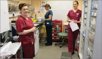  ??  ?? Prep Room Nurses, Yvonne Cunningham, (left), Gayle Goulden, (right) and Edel Carty, Pharmacy Technician, (centre).