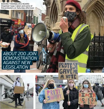  ??  ?? MAKING THEMSELVES HEARD: Organiser Isaac Cabon and some of the protesters on Saturday afternoon