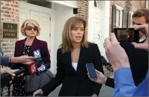  ?? The Associated Press ?? ‘FAIRLY RARE CRIME’: Joey Meek’s attorney, Deborah Barbier of Columbia, S.C., talks to the media Tuesday after her client was sentenced to 27 months for telling others not to report Dylann Roof in Emanuel AME Church shooting.