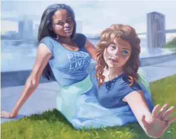  ??  ?? Nina Buxenbaum said she often uses friends and relatives as models for her paintings. Her sister and cousin modeled for her piece "Black Lives."