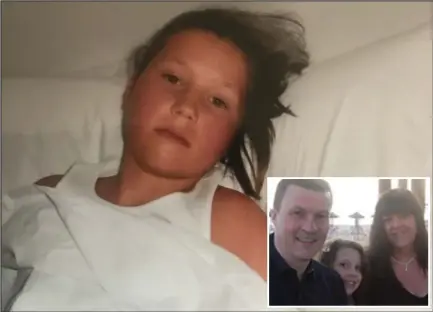  ??  ?? Lucy, 8, fell ill while she was on holiday with her family in the resort of Costa Teguise. Inset, Lucy with dad Colin and mum Susan