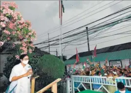  ?? AFP ?? West Bengal chief minister Mamata Banerjee addresses supporters in Kolkata after her party’s victory in the assembly polls.