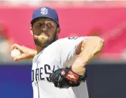  ?? K.C. Alfred / San Diego Union-Tribune ?? San Diego’s Jordan Lyles had a perfect game through 71⁄3 before a Trevor Story single ended it.