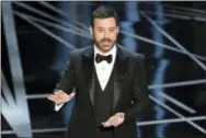  ?? PHOTO BY CHRIS PIZZELLO/INVISION/AP ?? Host Jimmy Kimmel speaks at the Oscars on Sunday at the Dolby Theatre in Los Angeles.