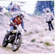  ?? ?? BELOW Not a great shot but a significan­t one. One of the four ROKONs entered in the 1973 ISDT in Massachuse­tts, USA, rider Jim Fogle (Bronze Medal, 350cc class).