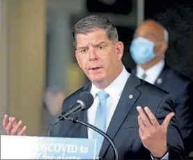  ?? STUART CAHILL / BOSTON HERALD ?? Boston Mayor Marty Walsh give his daily press conference at City Hall during which he declared racism a public health crisis in the city.