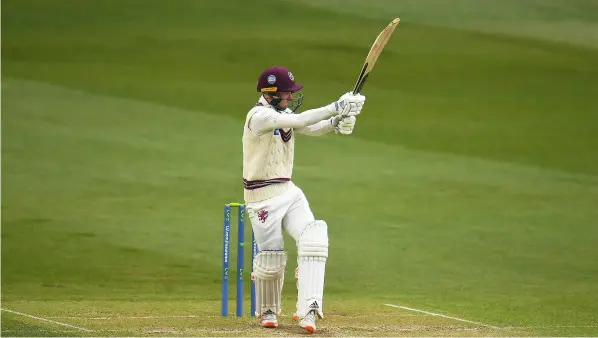  ?? PICTURE: Harry Trump/getty Images ?? Somerset’s Lewis Goldsworth­y plays a shot during Day Two of the LV= Insurance County Championsh­ip win against Middlesex