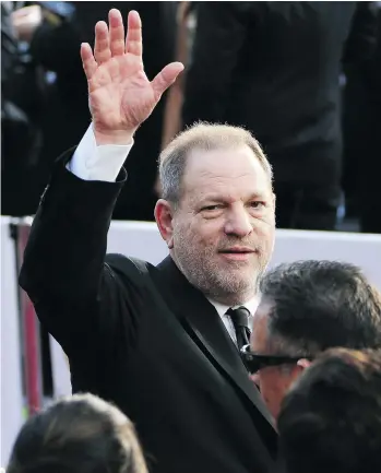  ?? JEAN BAPTISTE LACROIX/AFP/GETTY IMAGES ?? Harvey Weinstein arrives at the 2016 Academy Awards. Weinstein is under fire for an avalanche of claims of sexual harassment, assault and rape, but he isn’t alone when it comes to legal risk, Howard Levitt writes. Staff at the Weinstein Company who...