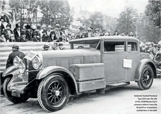  ??  ?? Clockwise, from left: Grümmer enjoying a joke with actress Marie Glory on the front bumper of a Lorraine-dietrich 15CV; dapper caricature on the 1927 catalogue; stylish 1933 artwork depicts the flamboyant Hirondelle sedanca cabriolet Grümmer-bodied...