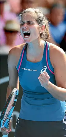  ?? PHOTOSPORT ?? Julia Goerges celebrates her win after a hard-fought three-set victory against Eugenie Bouchard.