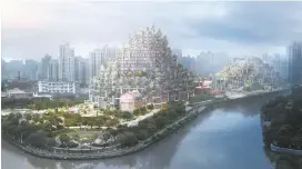  ??  ?? An artist’s rendition of the “1,000 Trees” project along Suzhou Creek. The first part of the project will open next year. — Ti Gong